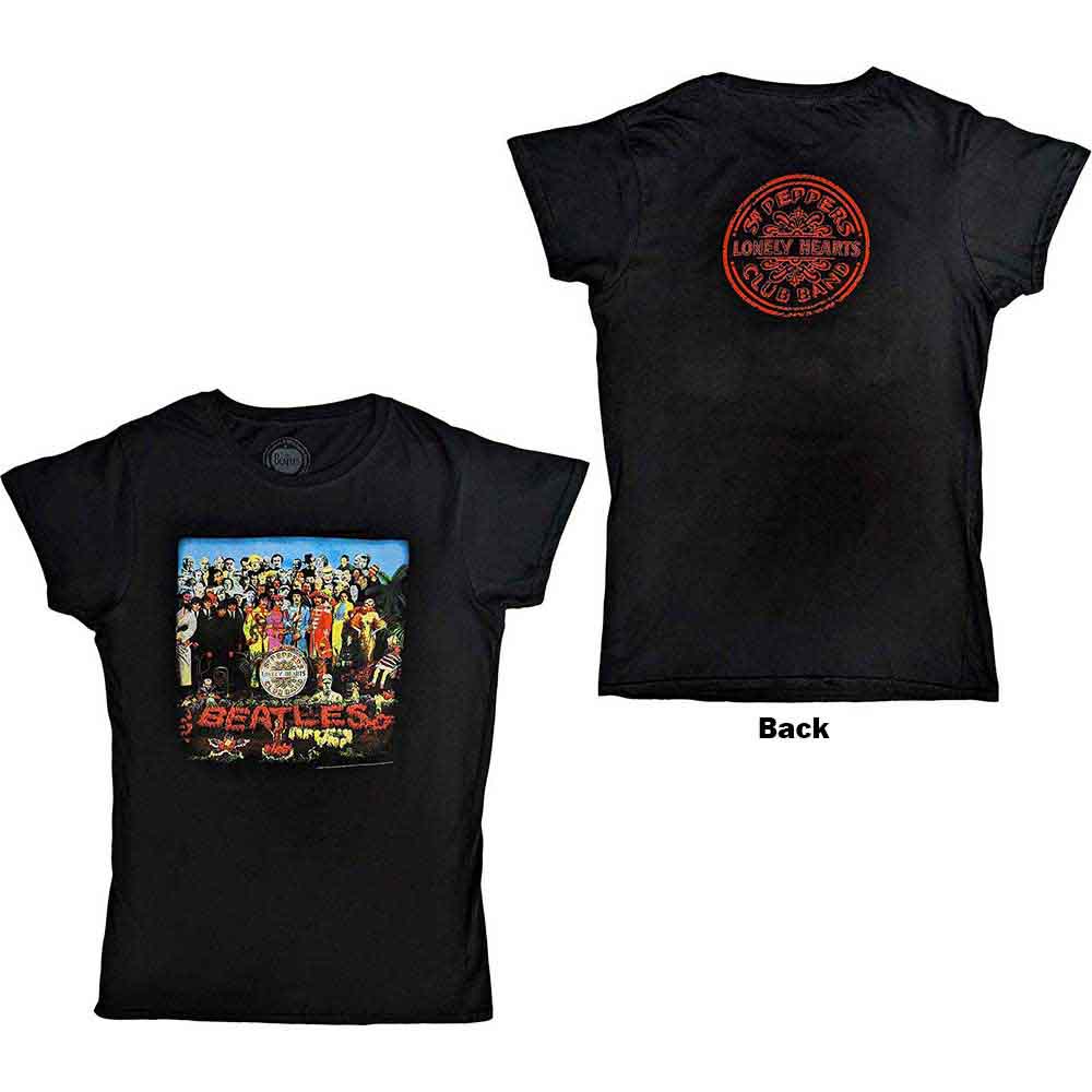 The Beatles Ladies T-Shirt: Vintage Sgt Pepper (Black) (Back Print)