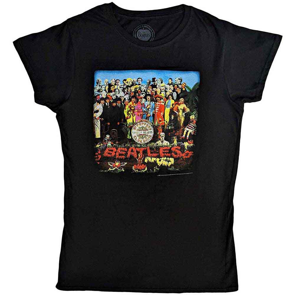 The Beatles Ladies T-Shirt: Vintage Sgt Pepper (Black) (Back Print)