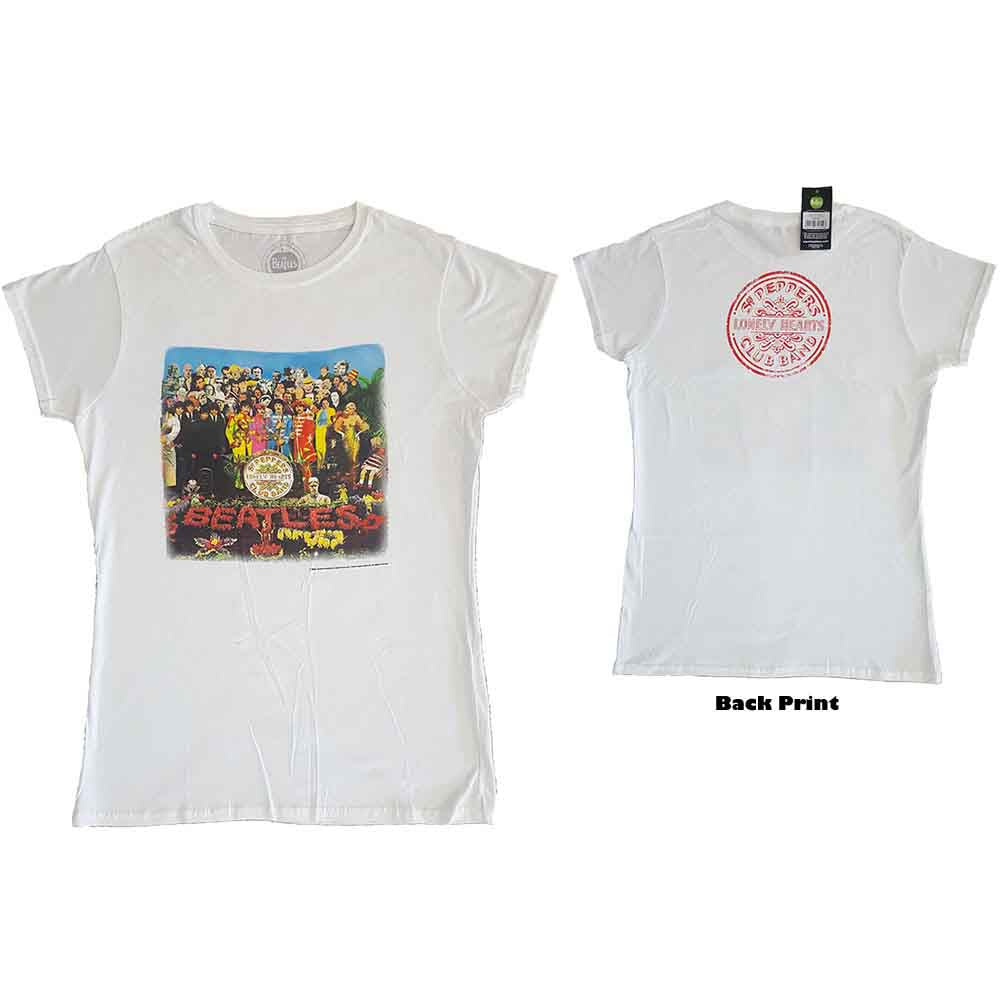 The Beatles Ladies T-Shirt: Vintage Sgt Pepper (White) (Back Print)