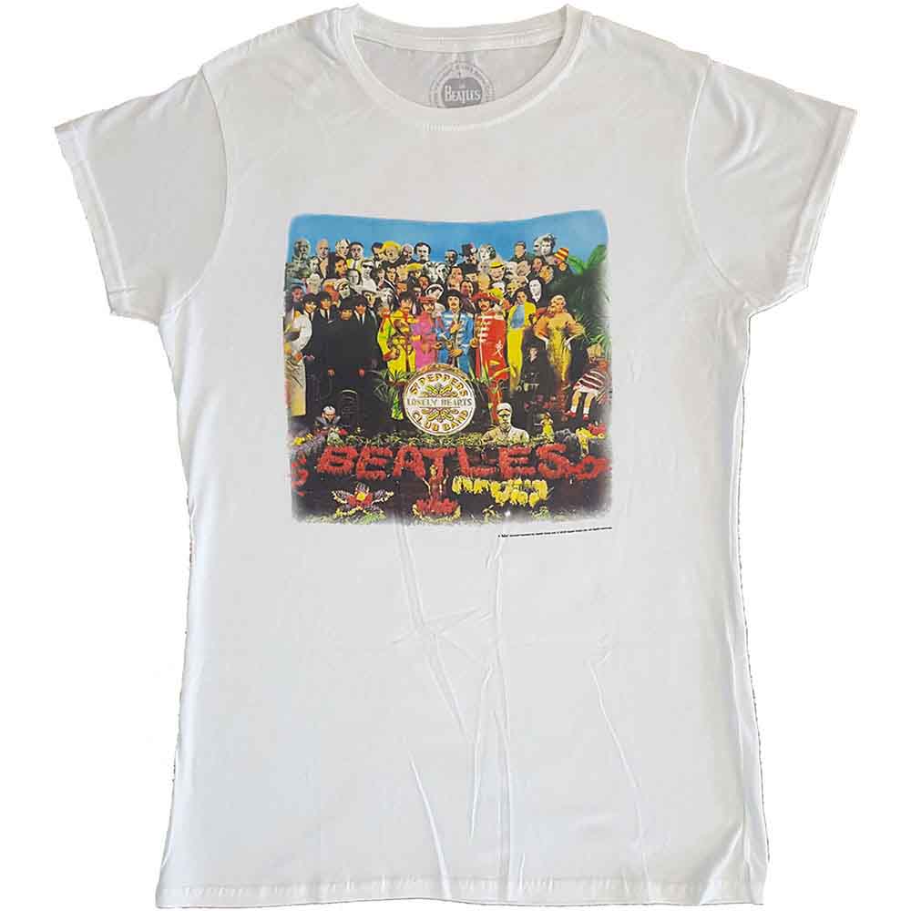 The Beatles Ladies T-Shirt: Vintage Sgt Pepper (White) (Back Print)