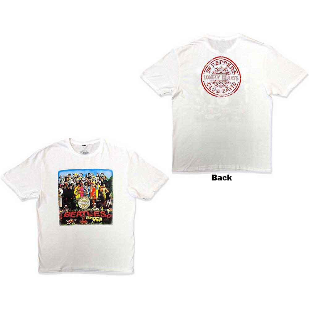 The Beatles Unisex T-Shirt: Vintage Sgt Pepper (White) (Back Print)