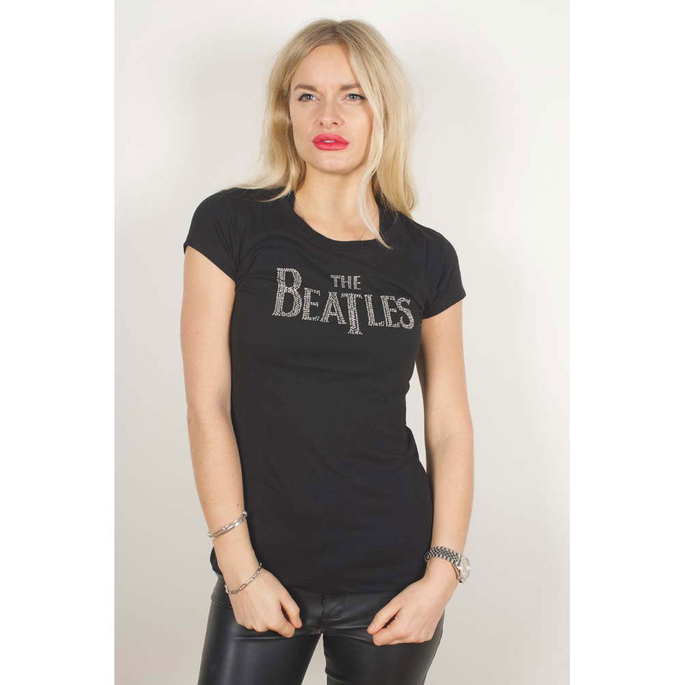 The Beatles Ladies T-Shirt: Drop T Crystals (Black) (Embellished)