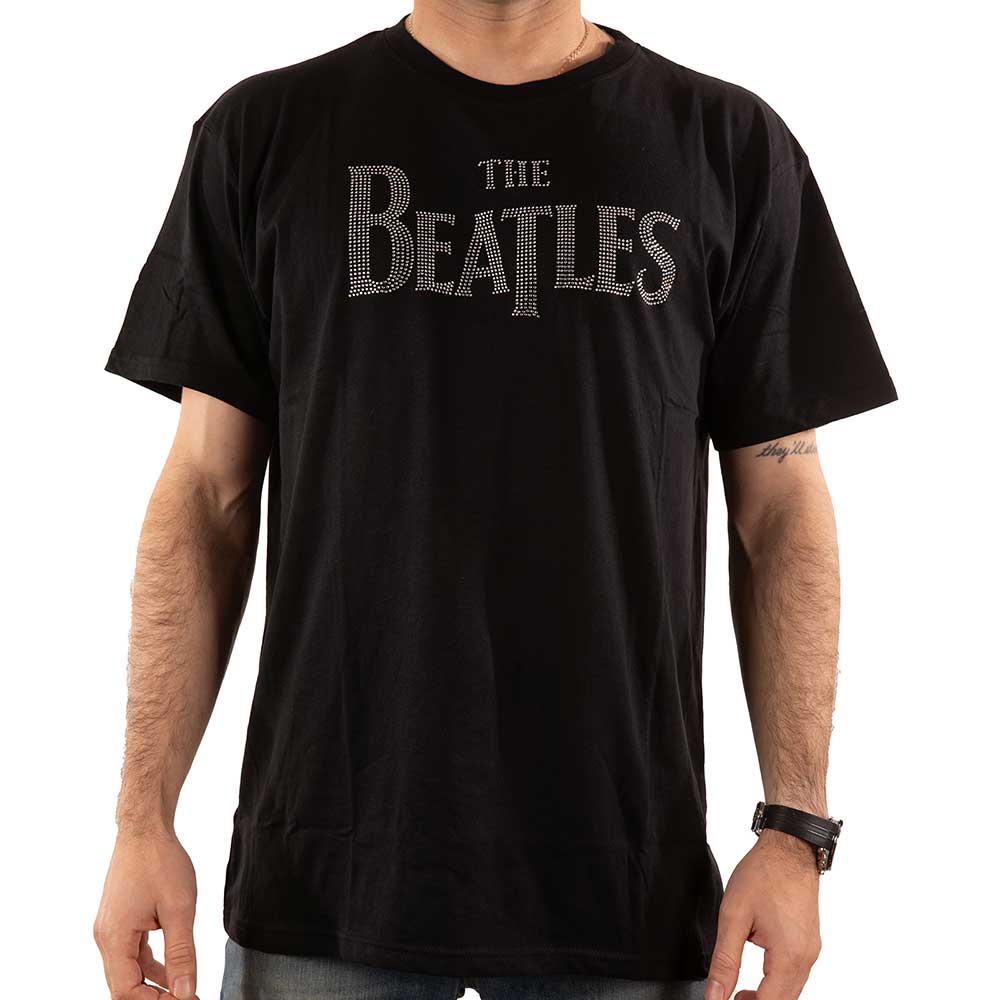 The Beatles Unisex T-Shirt: Drop T Crystals (Black) (Embellished)