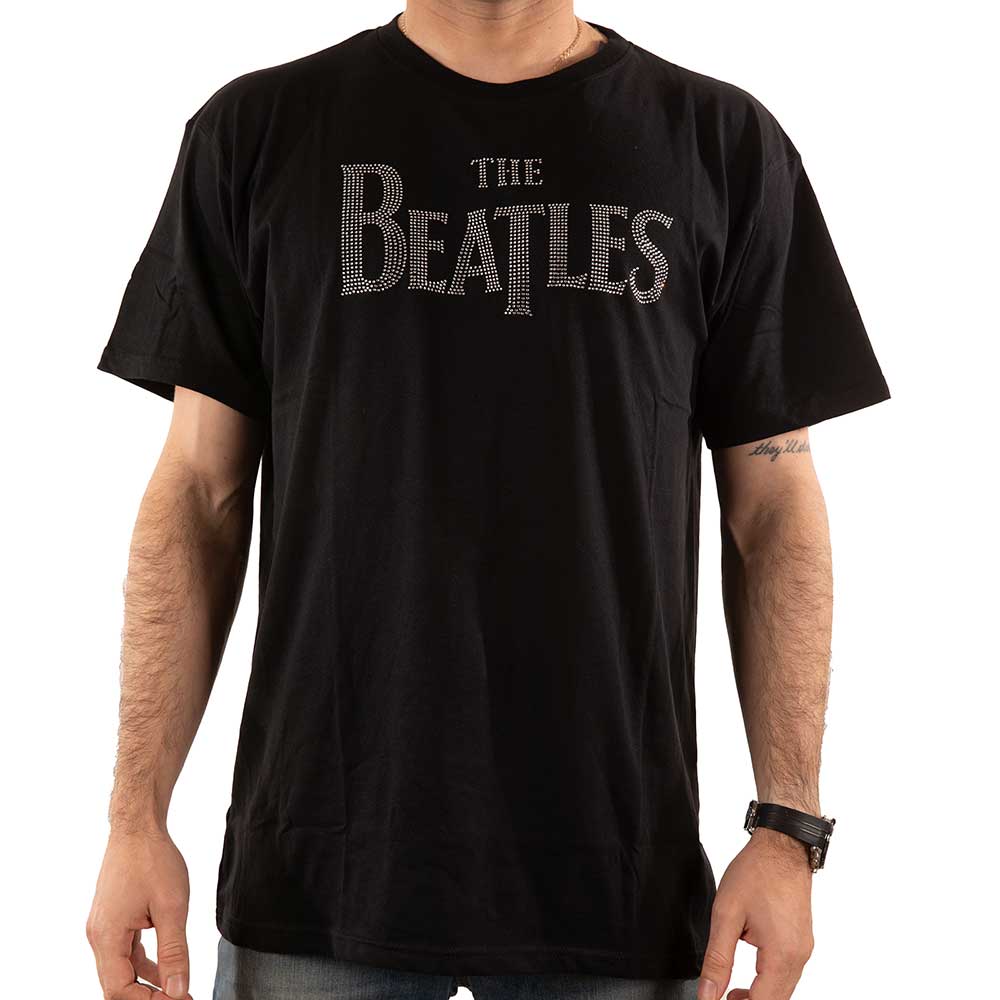 The Beatles Unisex T-Shirt: Drop T Crystals (Black) (Embellished)