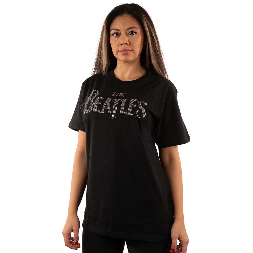 The Beatles Unisex T-Shirt: Drop T Crystals (Black) (Embellished)