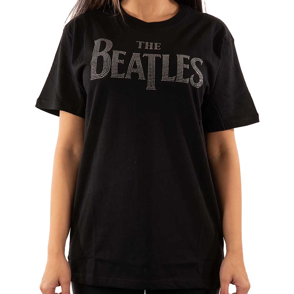 The Beatles Unisex T-Shirt: Drop T Crystals (Black) (Embellished)
