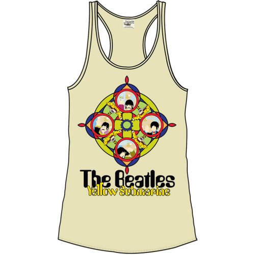 The Beatles Ladies Vest T-Shirt: Yellow Submarine & Portholes (Sand) (LOS)