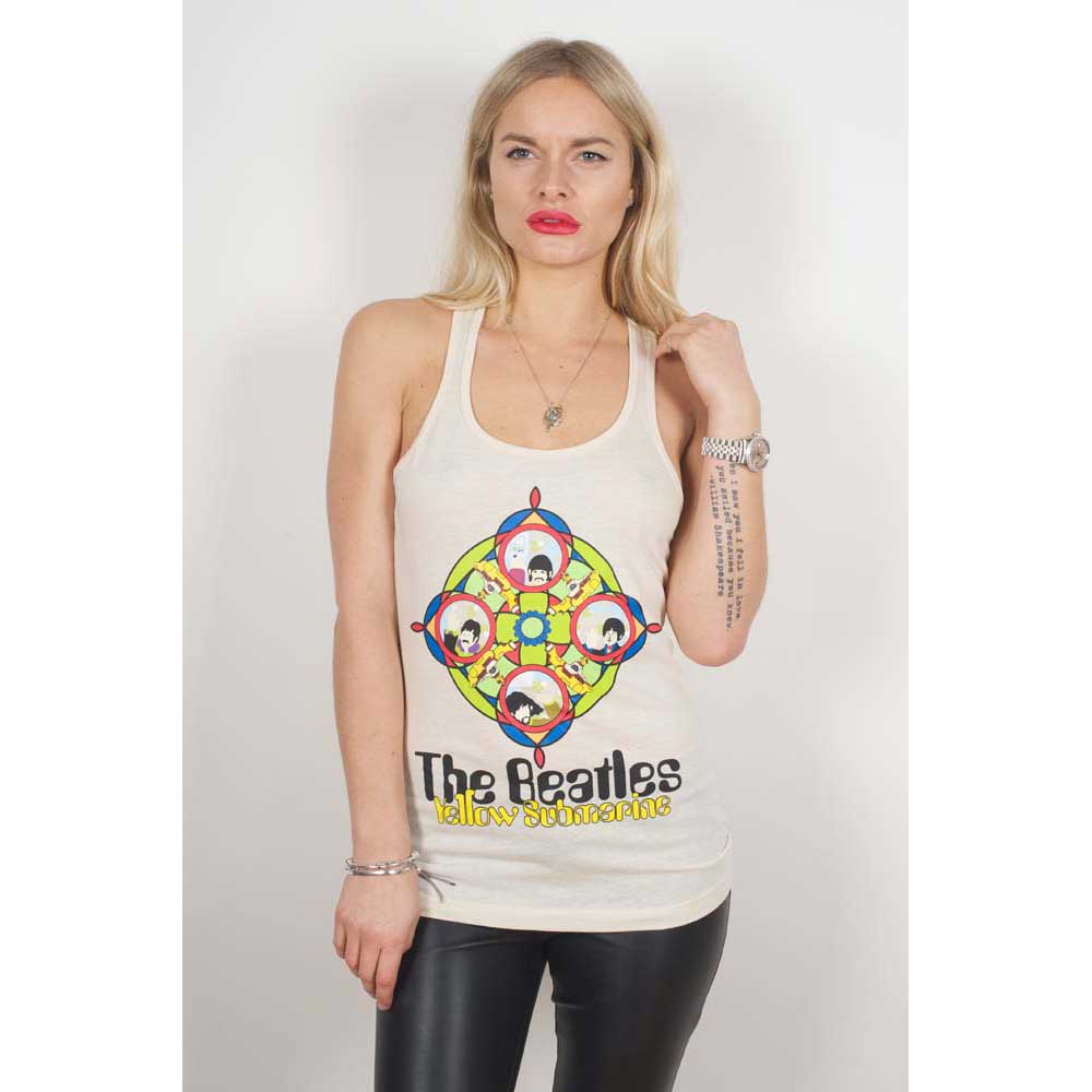 The Beatles Ladies Vest T-Shirt: Yellow Submarine & Portholes (Sand) (LOS)
