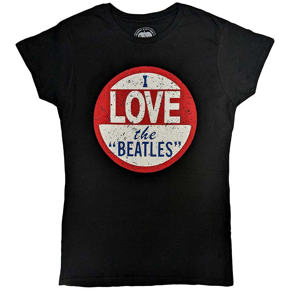 The Beatles Ladies T-Shirt: Vintage I Love The Beatles (Black) (Back Print)