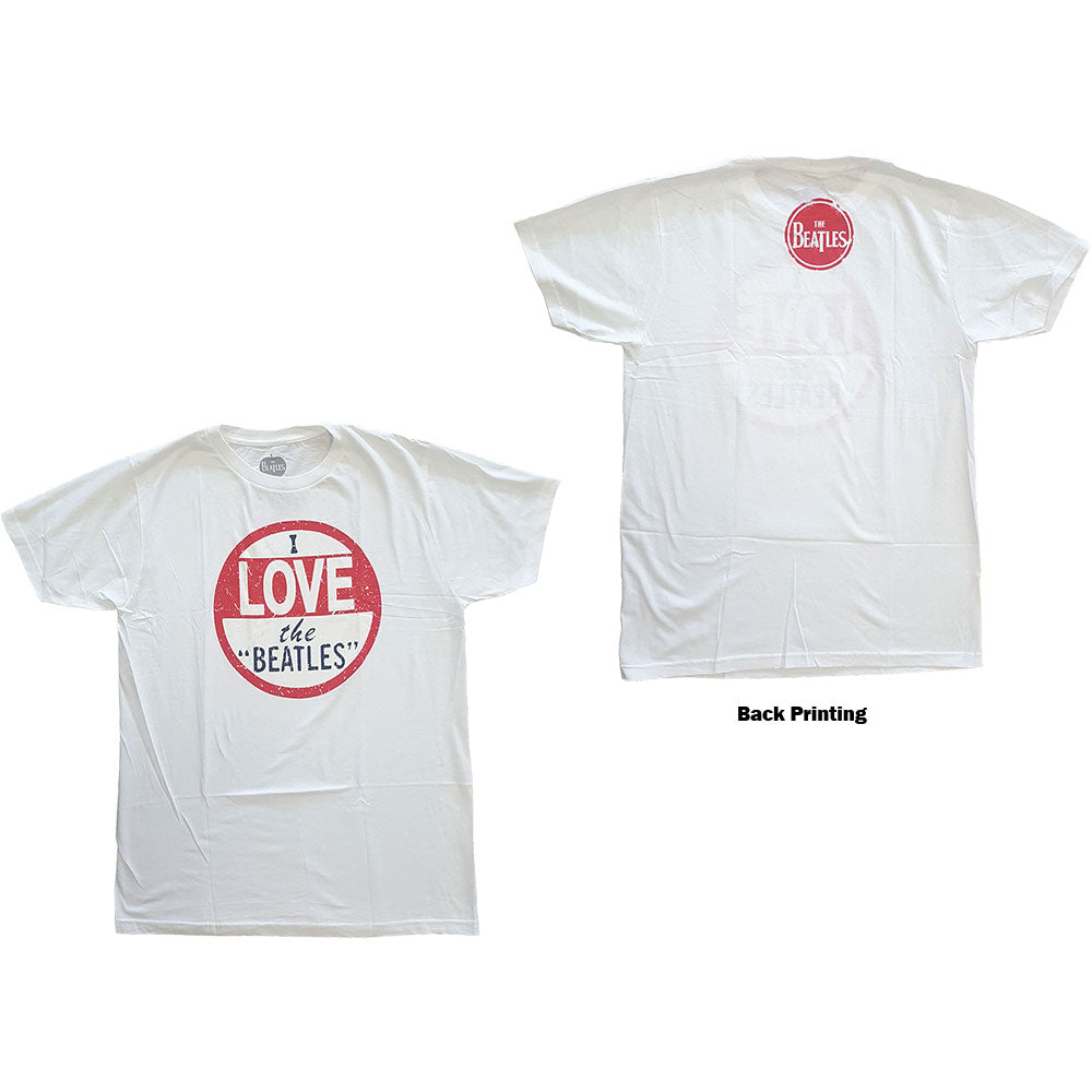 The Beatles Unisex T-Shirt: Vintage I Love The Beatles (White) (Back Print) (LOS)