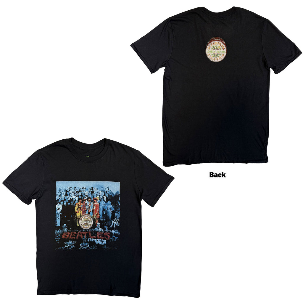 The Beatles Unisex T-Shirt: Sgt Pepper Blue (Black) (Back Print)