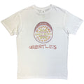 The Beatles Unisex T-Shirt: Flowers Logo & Drum (White)