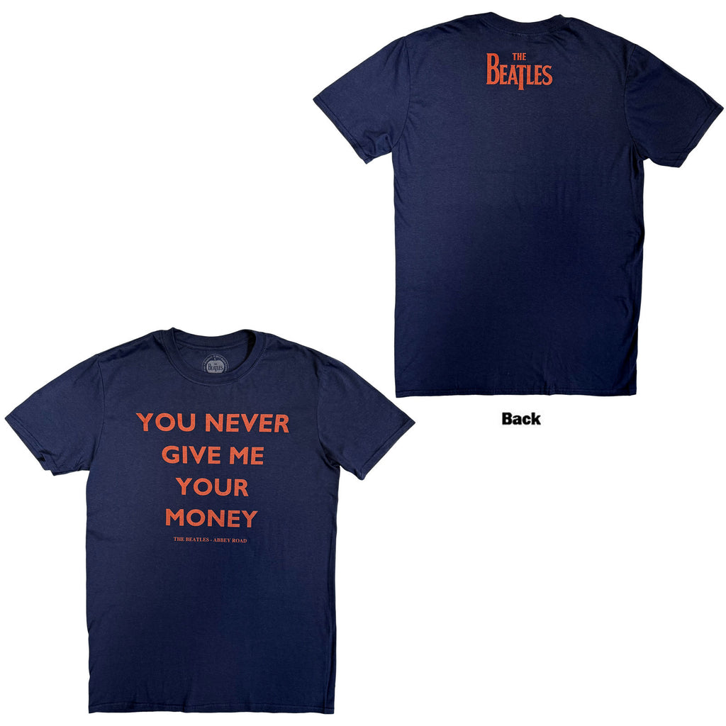 The Beatles Unisex T-Shirt: You Never Give Me Your Money (Navy Blue) (Back Print)