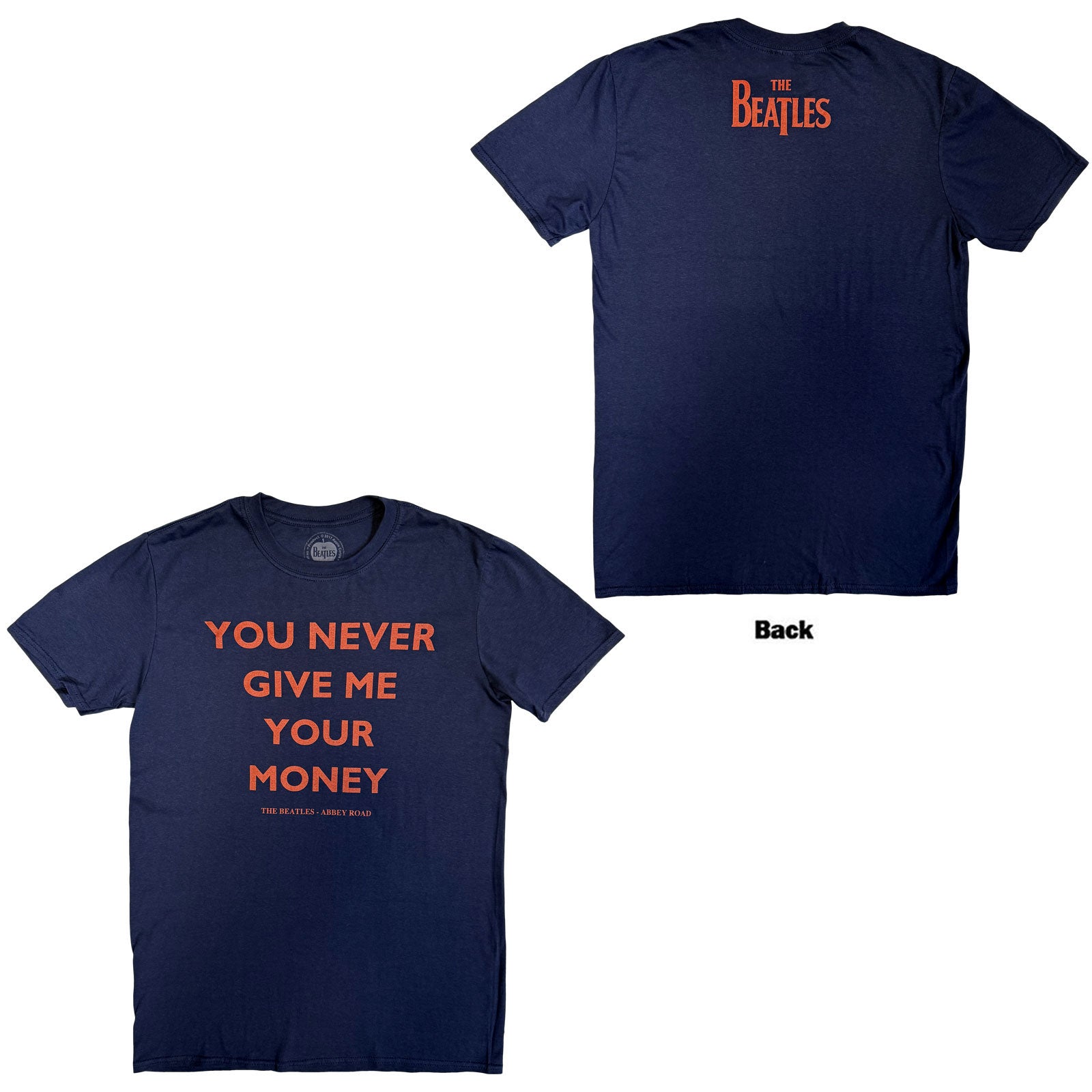 The Beatles Unisex T-Shirt: You Never Give Me Your Money (Navy Blue) (Back Print)