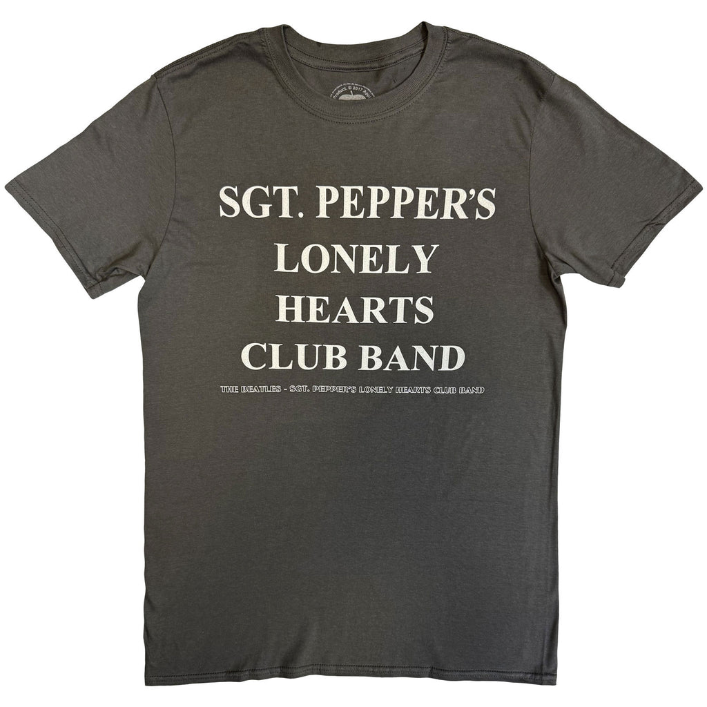 The Beatles Unisex T-Shirt: Sgt Peppers Lonely Hearts Club Band with Drum (Charcoal Grey) (Back Print)