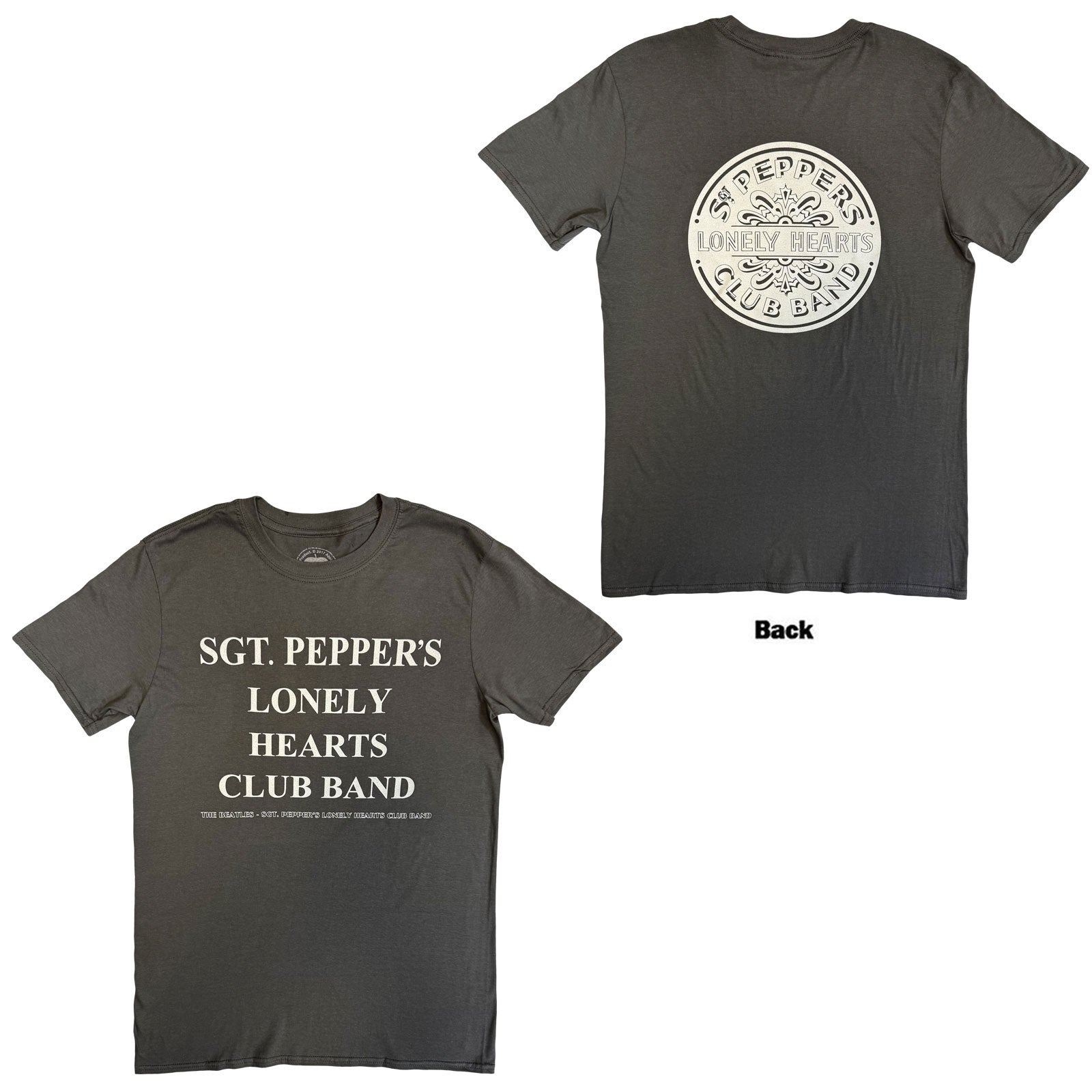 The Beatles Unisex T-Shirt: Sgt Peppers Lonely Hearts Club Band with Drum (Charcoal Grey) (Back Print)