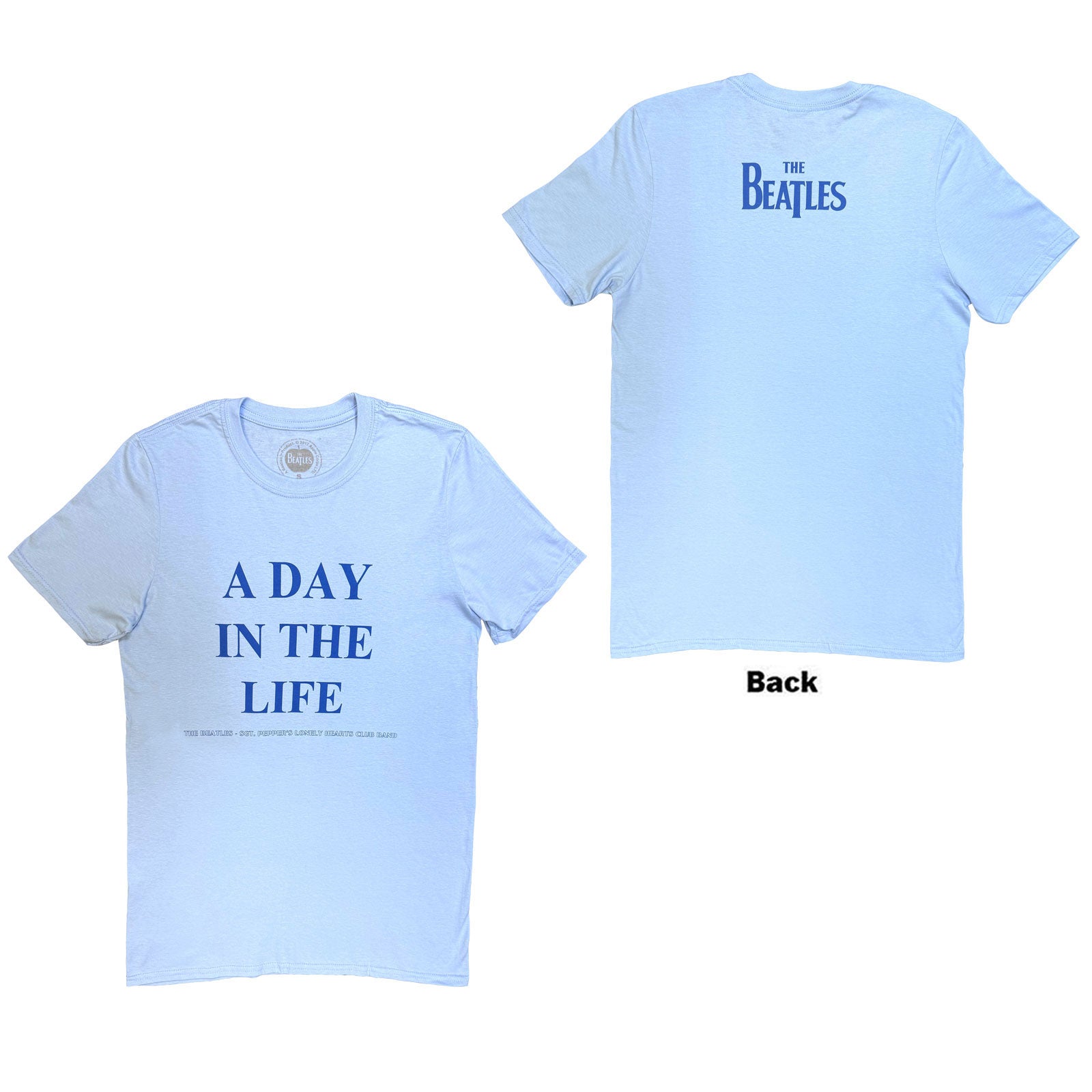 The Beatles Unisex T-Shirt: A Day in the Life (Light Blue) (Back Print)