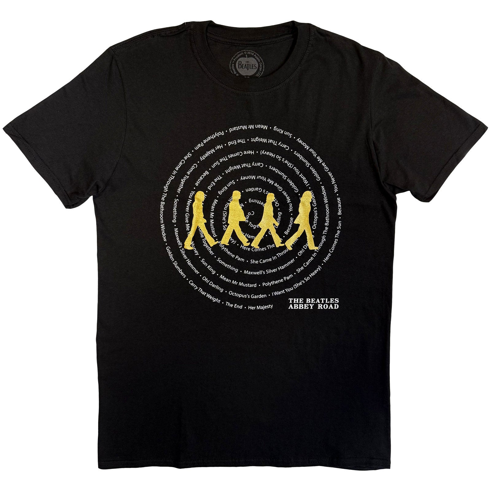 The Beatles Unisex T-Shirt: Abbey Road Songs Swirl Foiled (Black) (Embellished)