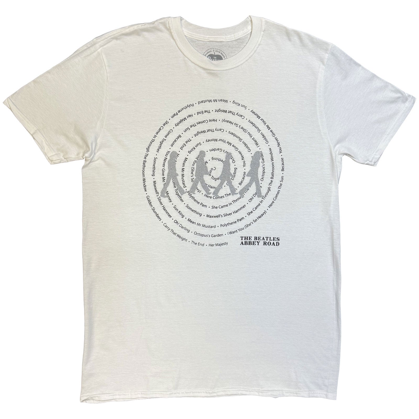 The Beatles Unisex T-Shirt: Abbey Road Songs Swirl Foiled (White) (Embellished)