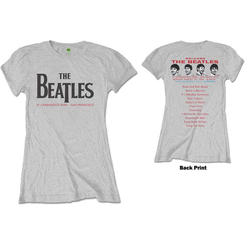 The Beatles Ladies T-Shirt: Candlestick Park (Grey) (Back Print)
