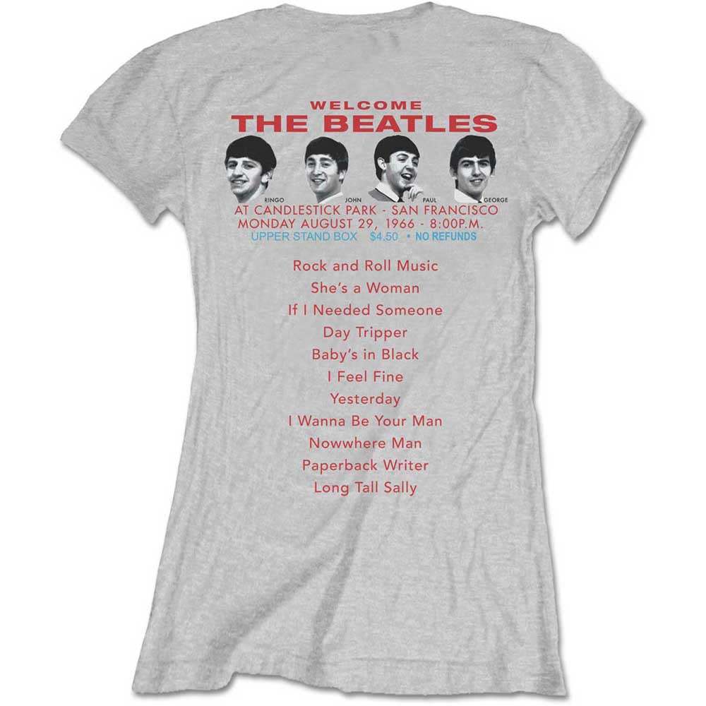 The Beatles Ladies T-Shirt: Candlestick Park (Grey) (Back Print)
