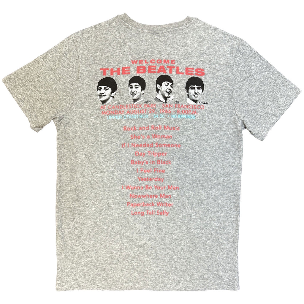 The Beatles Unisex T-Shirt: Candlestick Park (Grey) (Back Print)