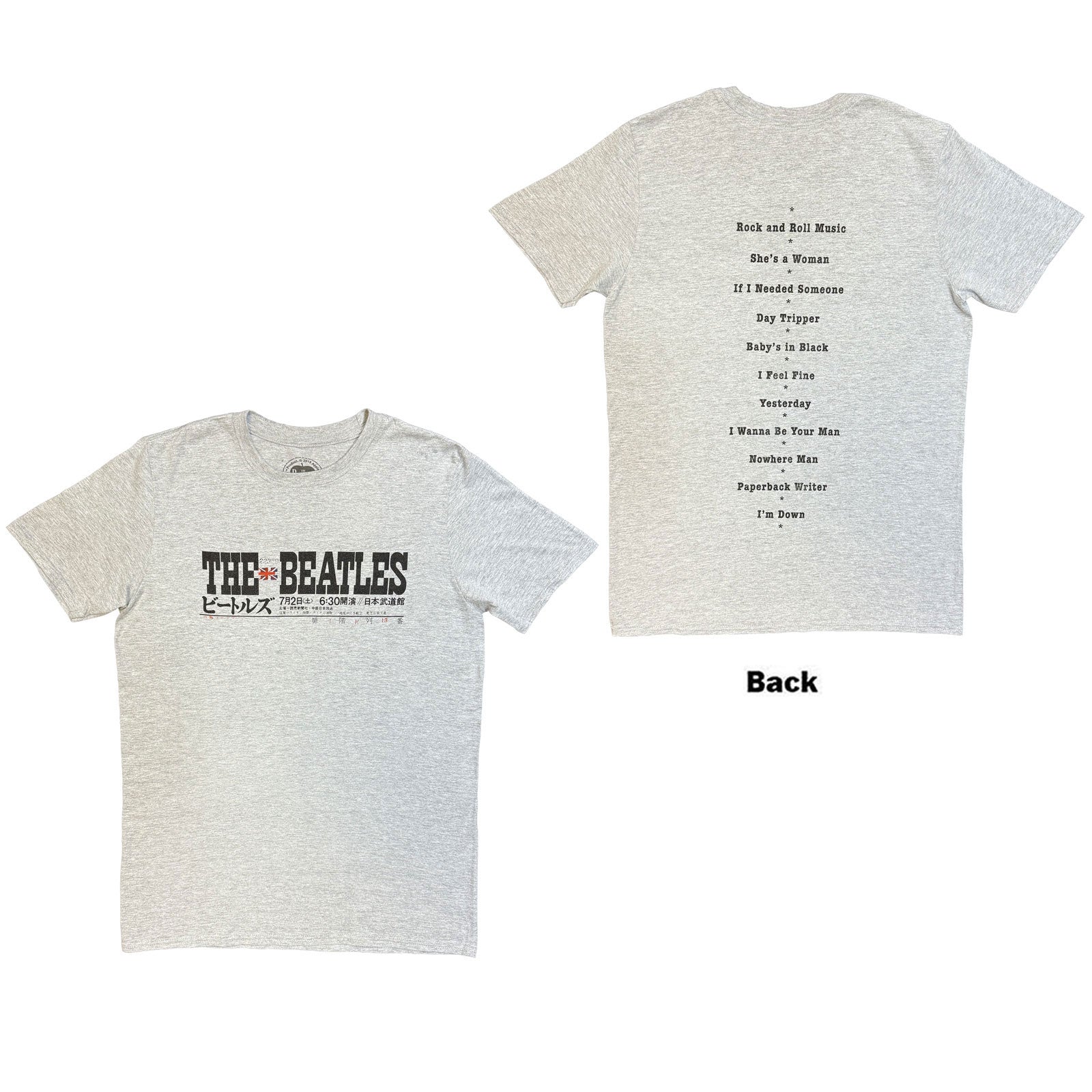 The Beatles Unisex T-Shirt: Budokan Set List (Grey) (Back Print)