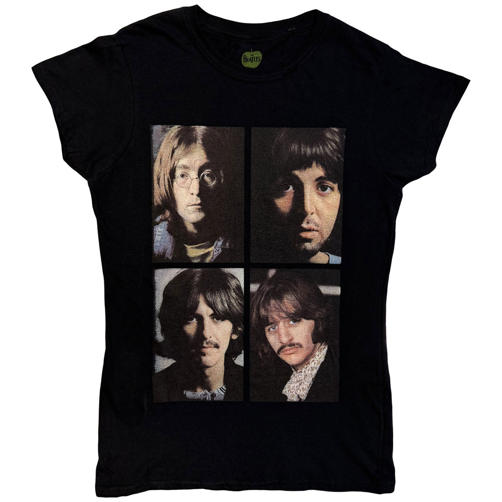 The Beatles Ladies T-Shirt: White Album Faces (Black) (Back Print)
