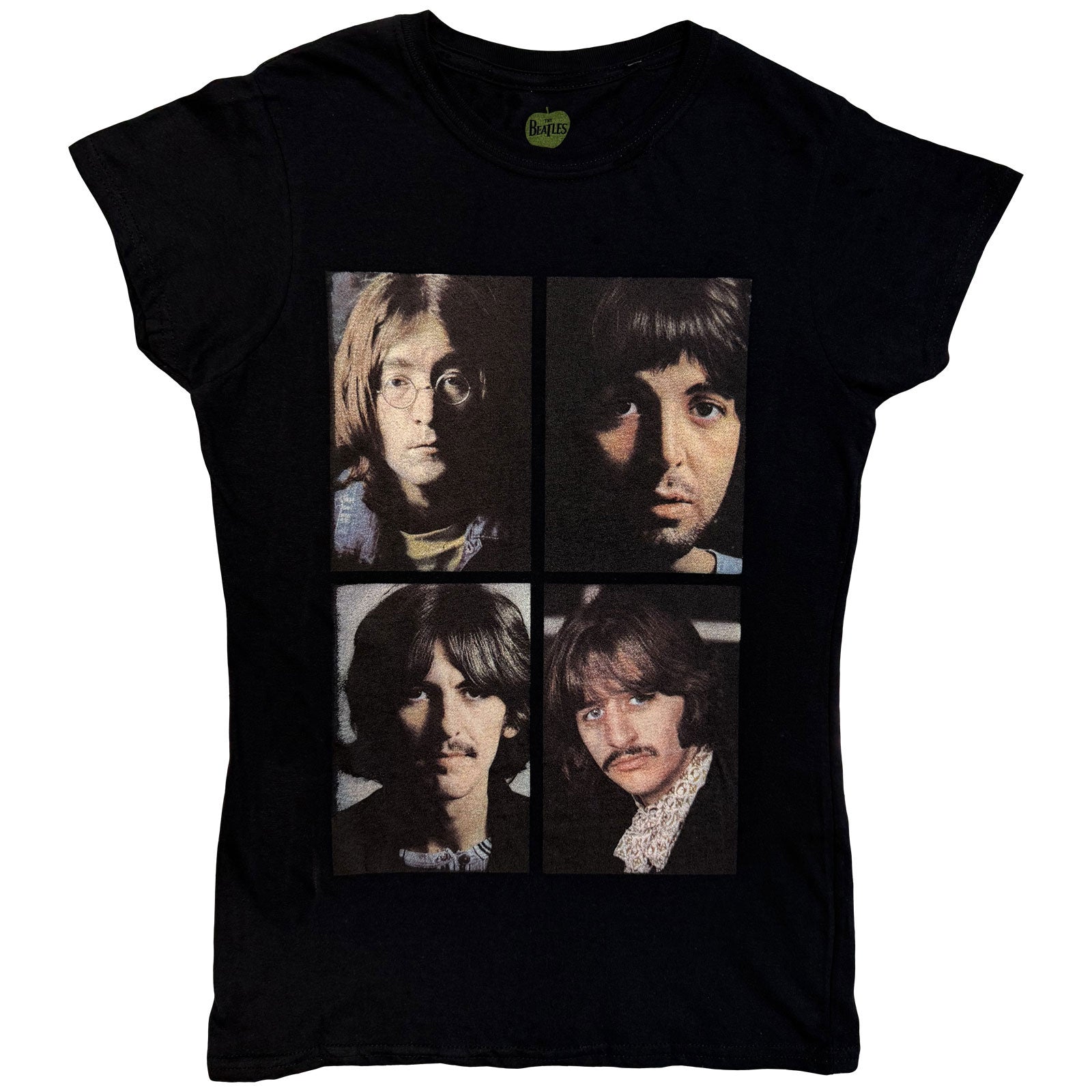 The Beatles Ladies T-Shirt: White Album Faces (Black) (Back Print)