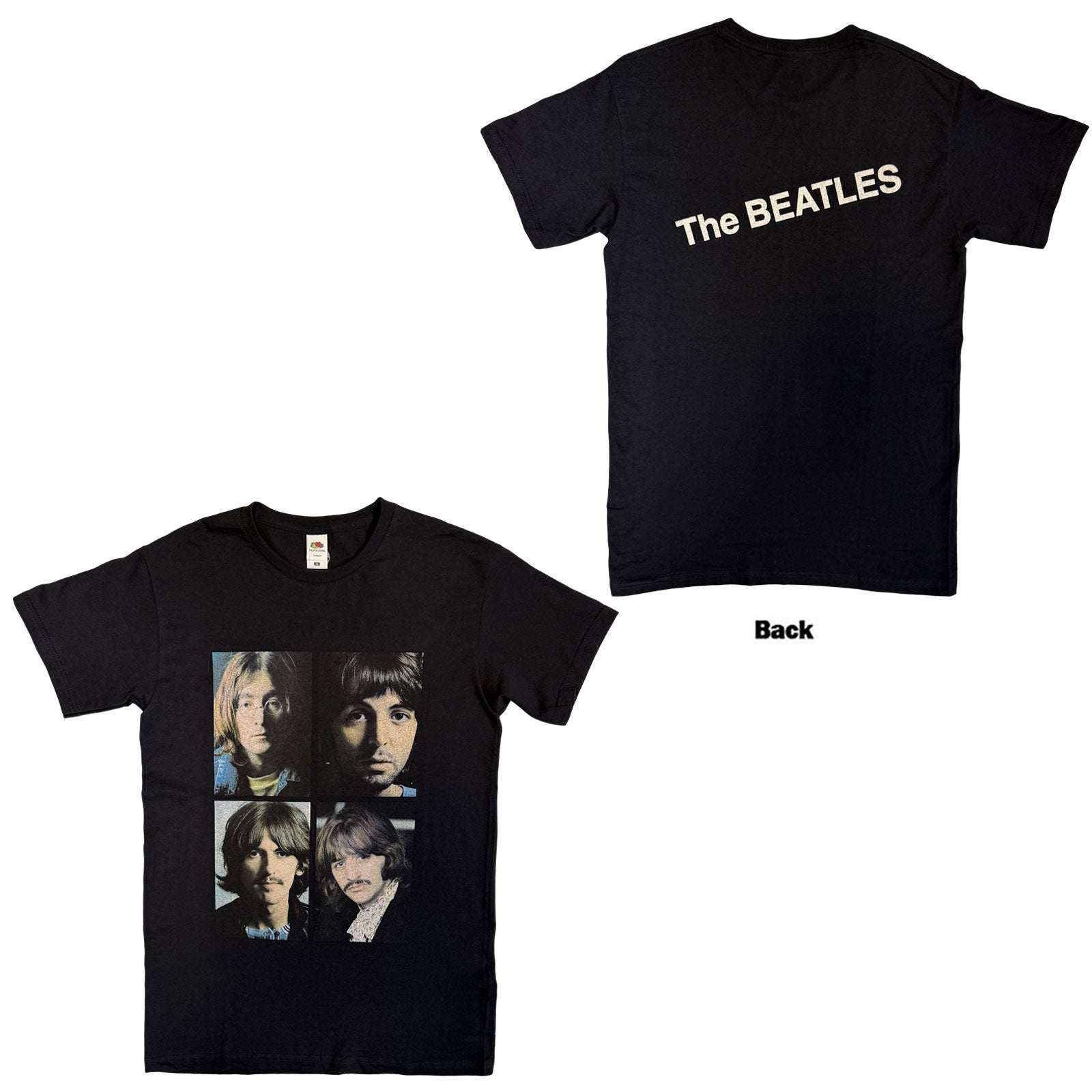 The Beatles Unisex T-Shirt: White Album Faces (Black) (Back Print)