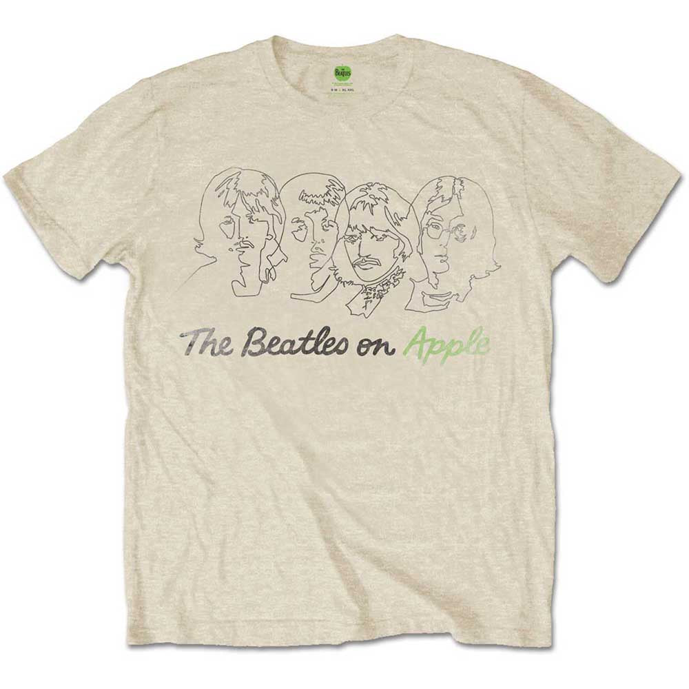 The Beatles Unisex T-Shirt: Outline Faces on Apple (Sand)