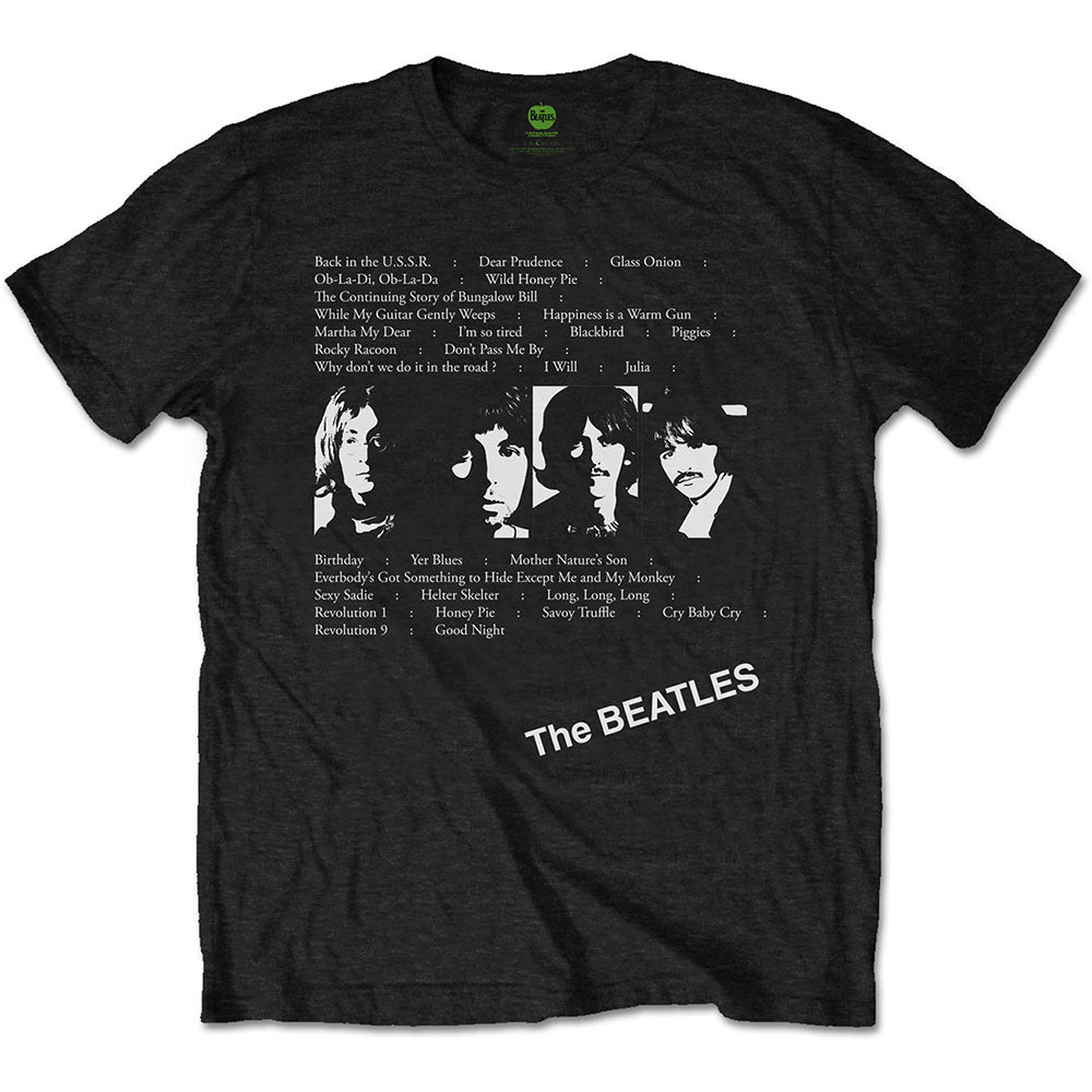 The Beatles Unisex T-Shirt: White Album Tracks (Black) (Back Print)