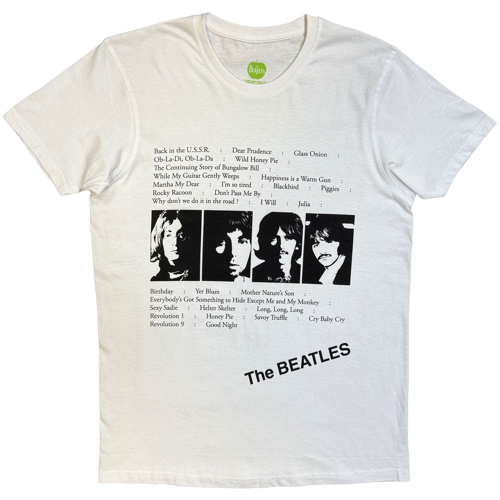 The Beatles Unisex T-Shirt: White Album Tracks (White) (Back Print)