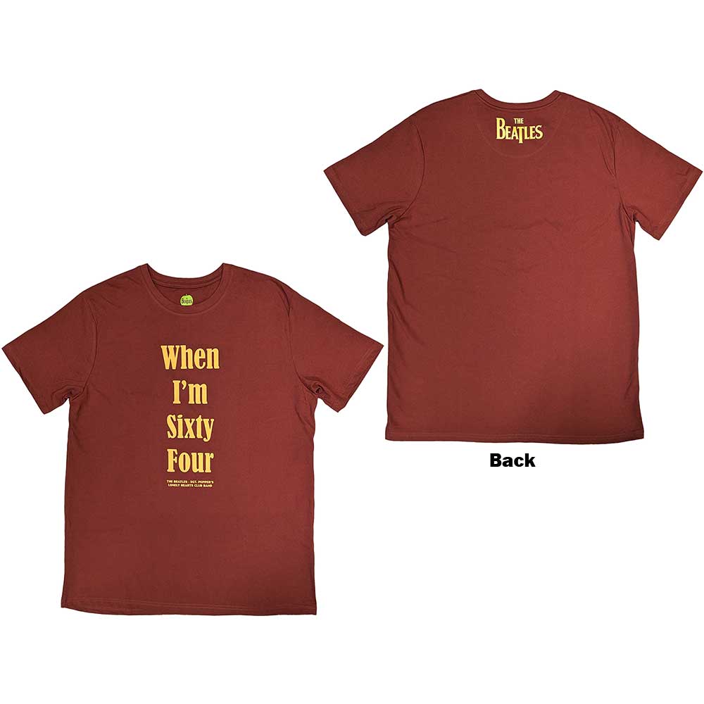 The Beatles Unisex T-Shirt: When I'm Sixty Four (Red) (Back Print)