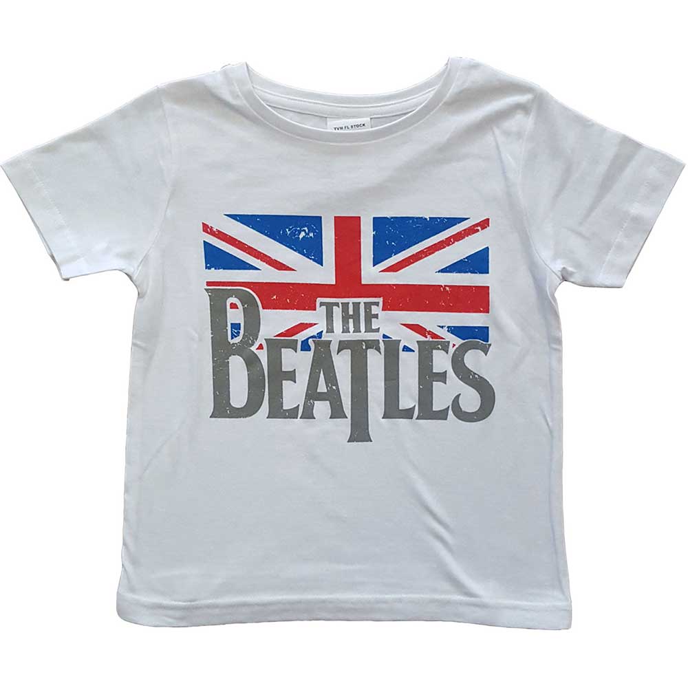 The Beatles Kids T-Shirt: Drop T Logo & Vintage Flag (White)