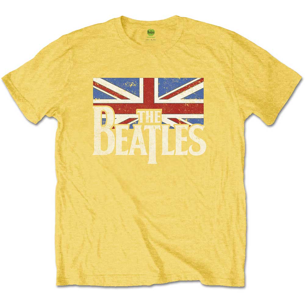 The Beatles Kids T-Shirt: Drop T Logo & Vintage Flag (Yellow) (LOS)