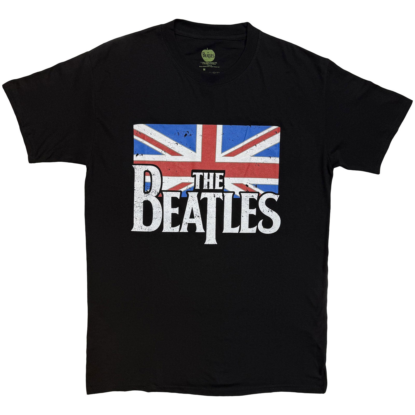 The Beatles Unisex T-Shirt: Drop T Logo & Vintage Flag (Black)