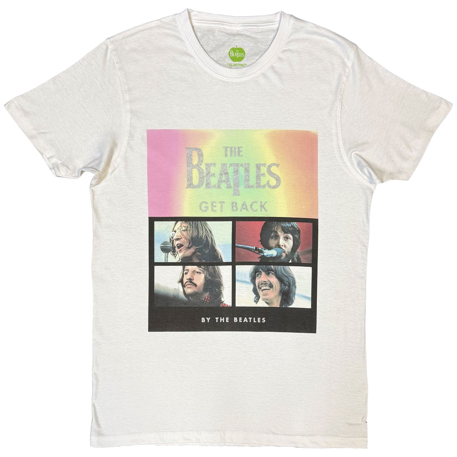 The Beatles Unisex T-Shirt: Album Faces Gradient Silver Printing (White) (Embellished)