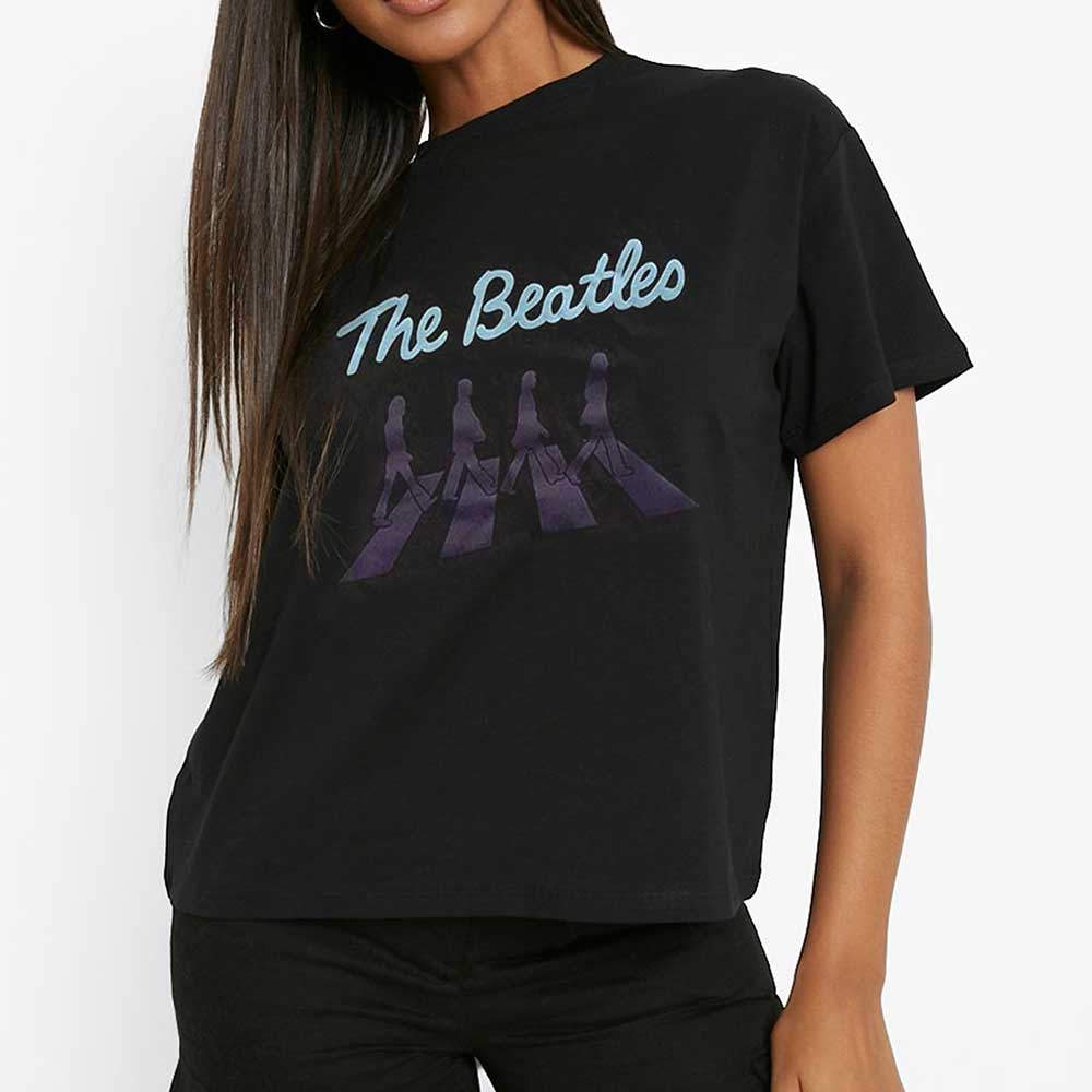 The Beatles Unisex T-Shirt: Crossing Silhouettes (Black) (Embellished)