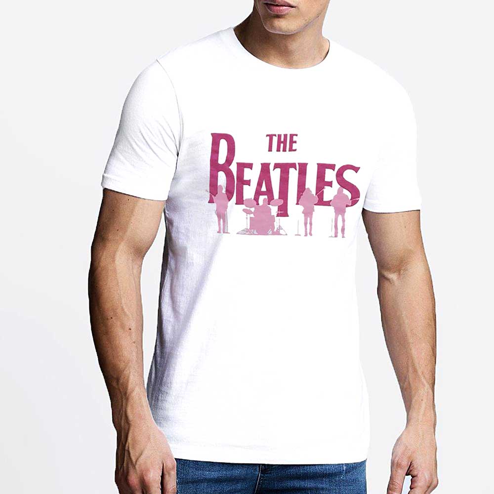 The Beatles Unisex T-Shirt: Band Silhouettes (White) (Embellished)