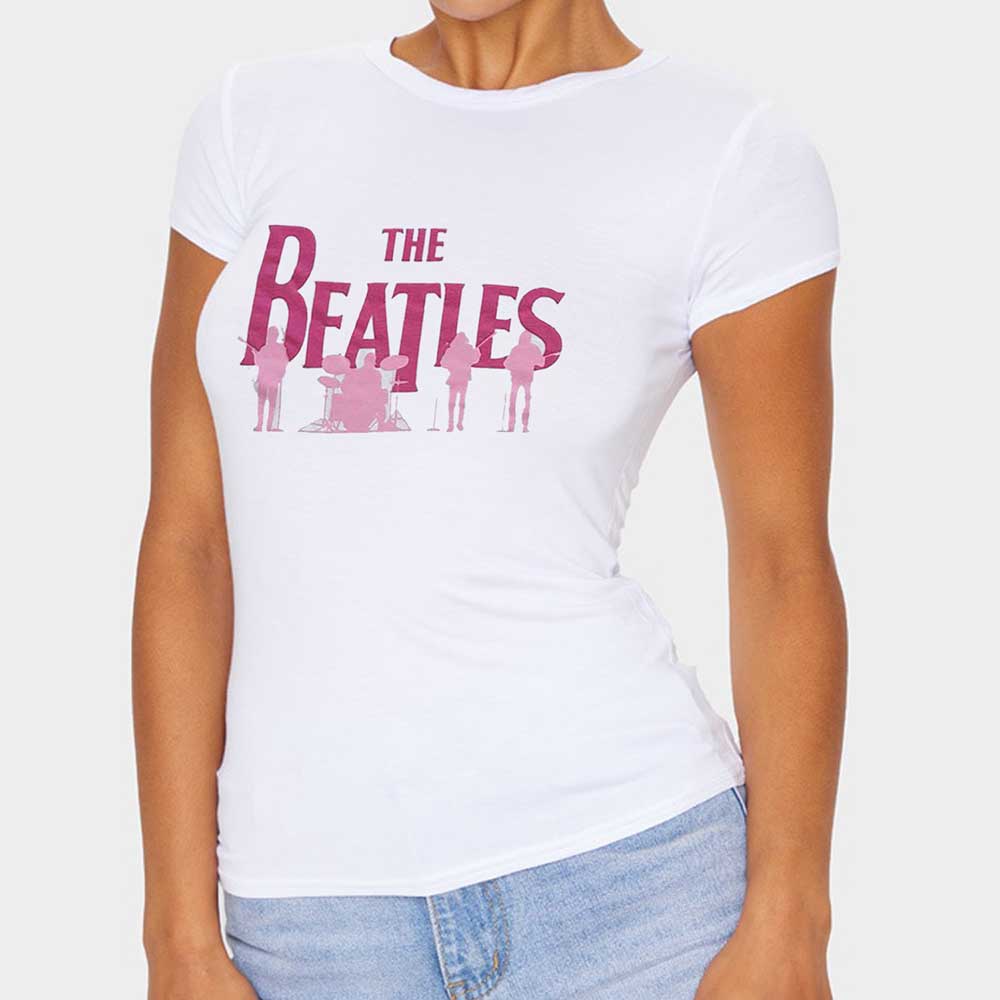 The Beatles Unisex T-Shirt: Band Silhouettes (White) (Embellished)