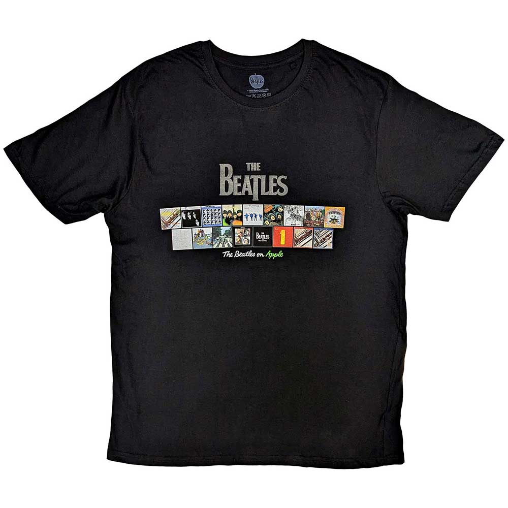 The Beatles Unisex T-Shirt: Albums on Apple (Black) (Embellished)