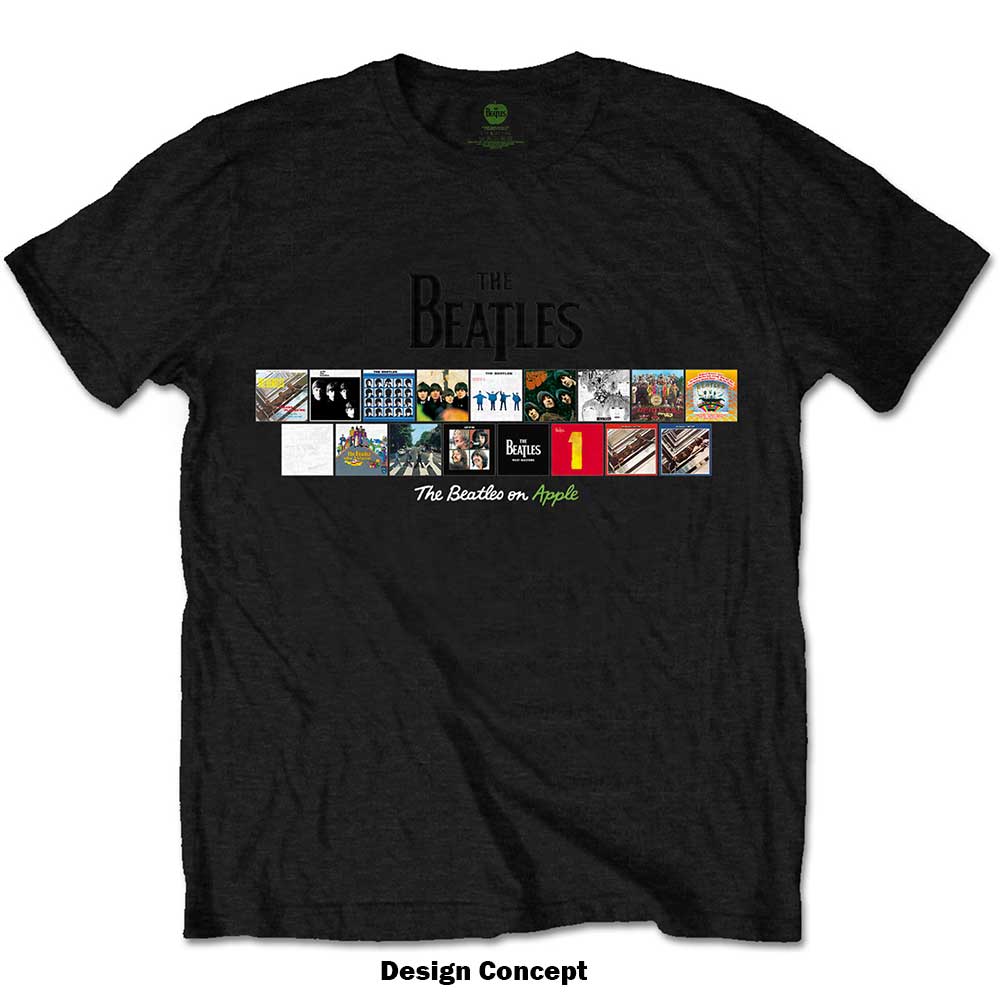 The Beatles Unisex T-Shirt: Albums on Apple (Black) (Embellished)