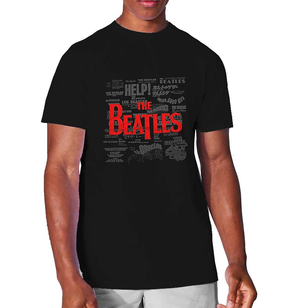 The Beatles Unisex T-Shirt: Titles & Logos (Black) (Embellished)