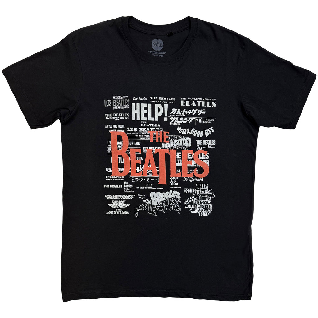 The Beatles Unisex T-Shirt: Titles & Logos (Black) (Embellished)