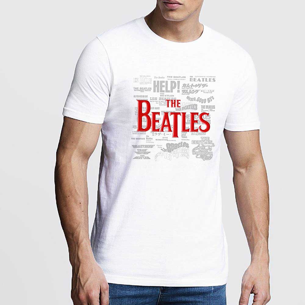 The Beatles Unisex T-Shirt: Titles & Logos (White) (Embellished)