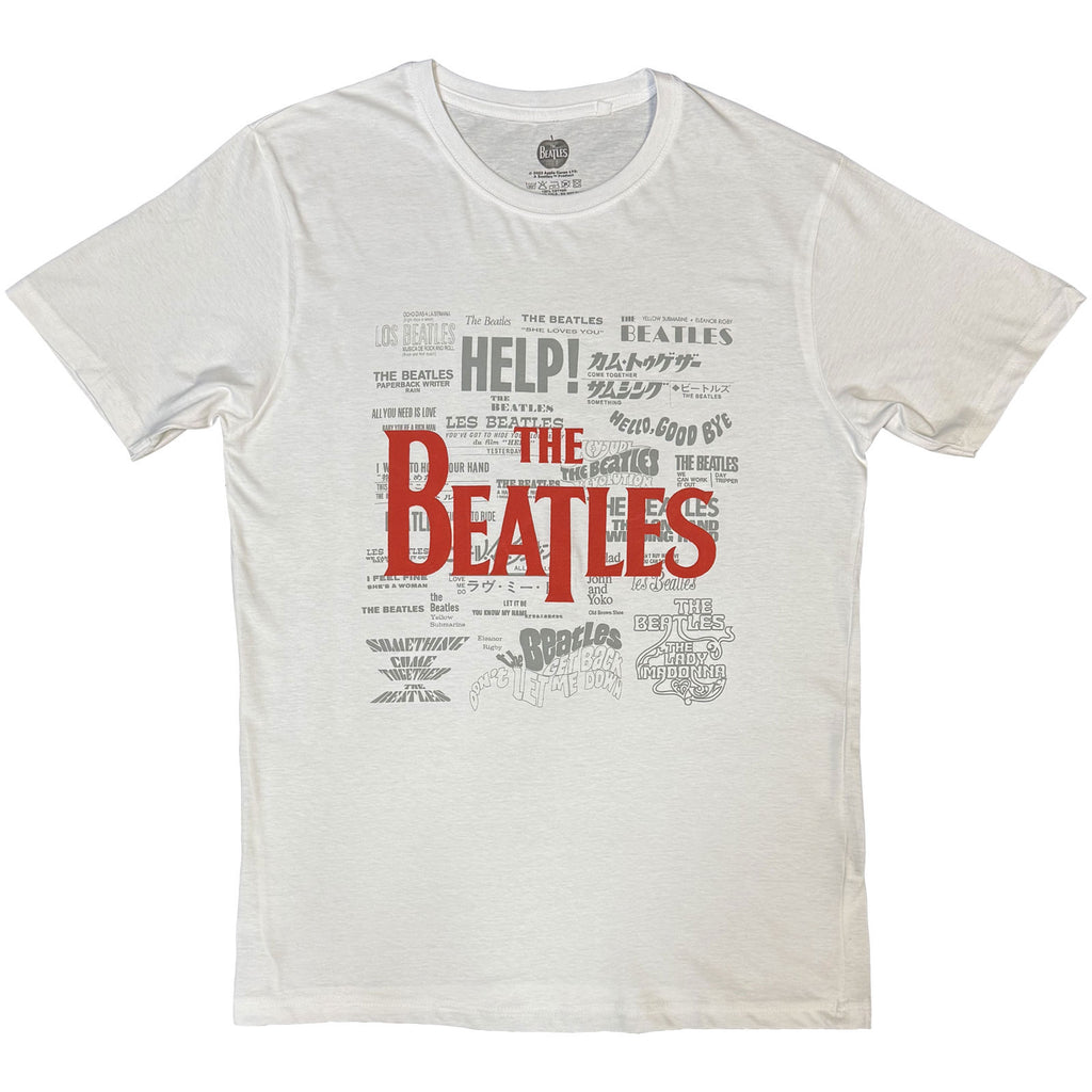The Beatles Unisex T-Shirt: Titles & Logos (White) (Embellished)