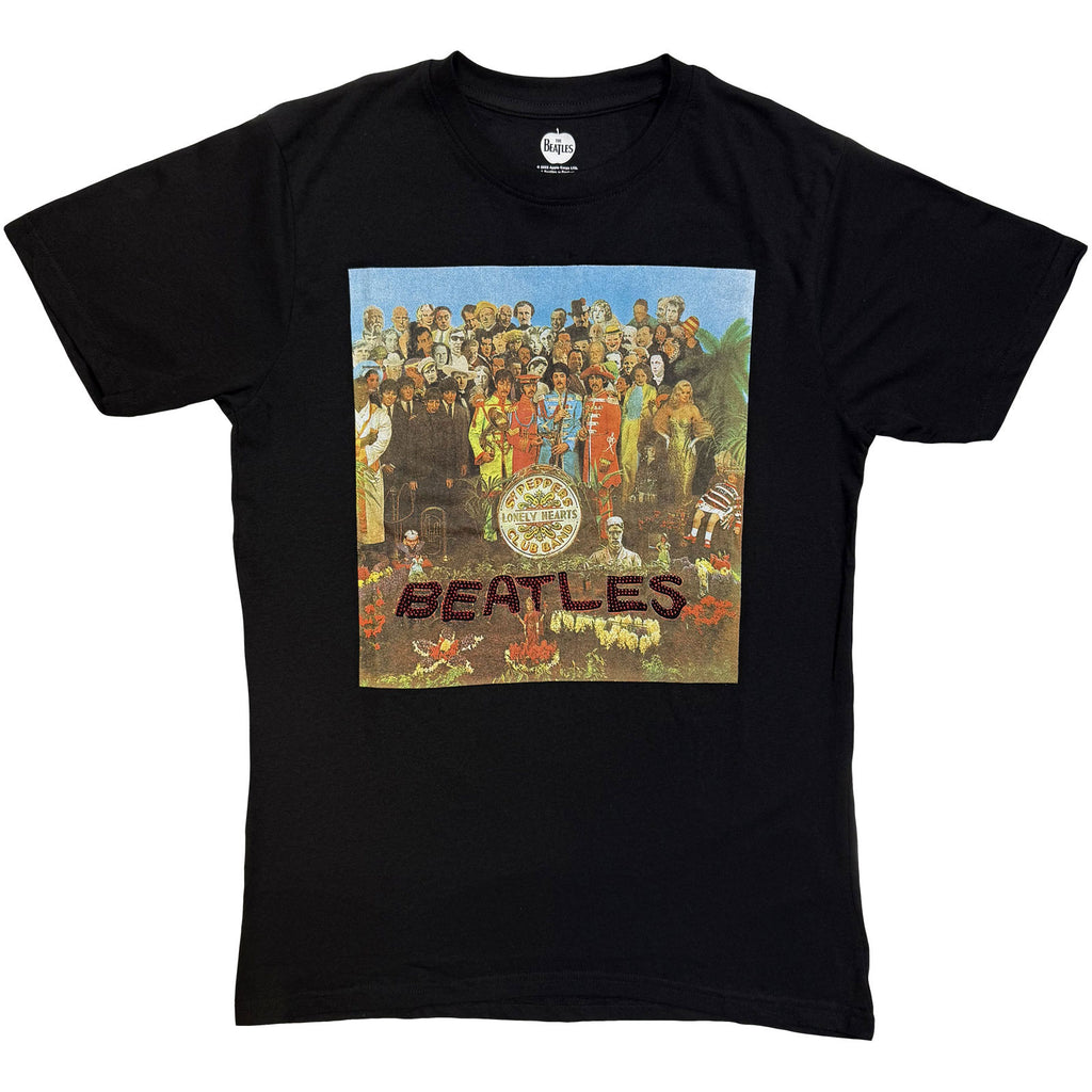 The Beatles Unisex T-Shirt: Sgt Pepper Crystals (Black) (Embellished)