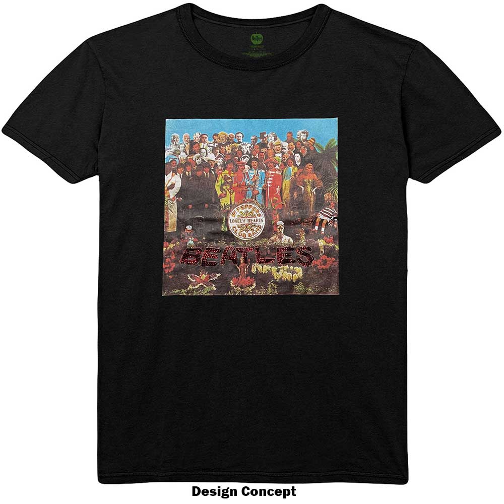 The Beatles Unisex T-Shirt: Sgt Pepper Crystals (Black) (Embellished)