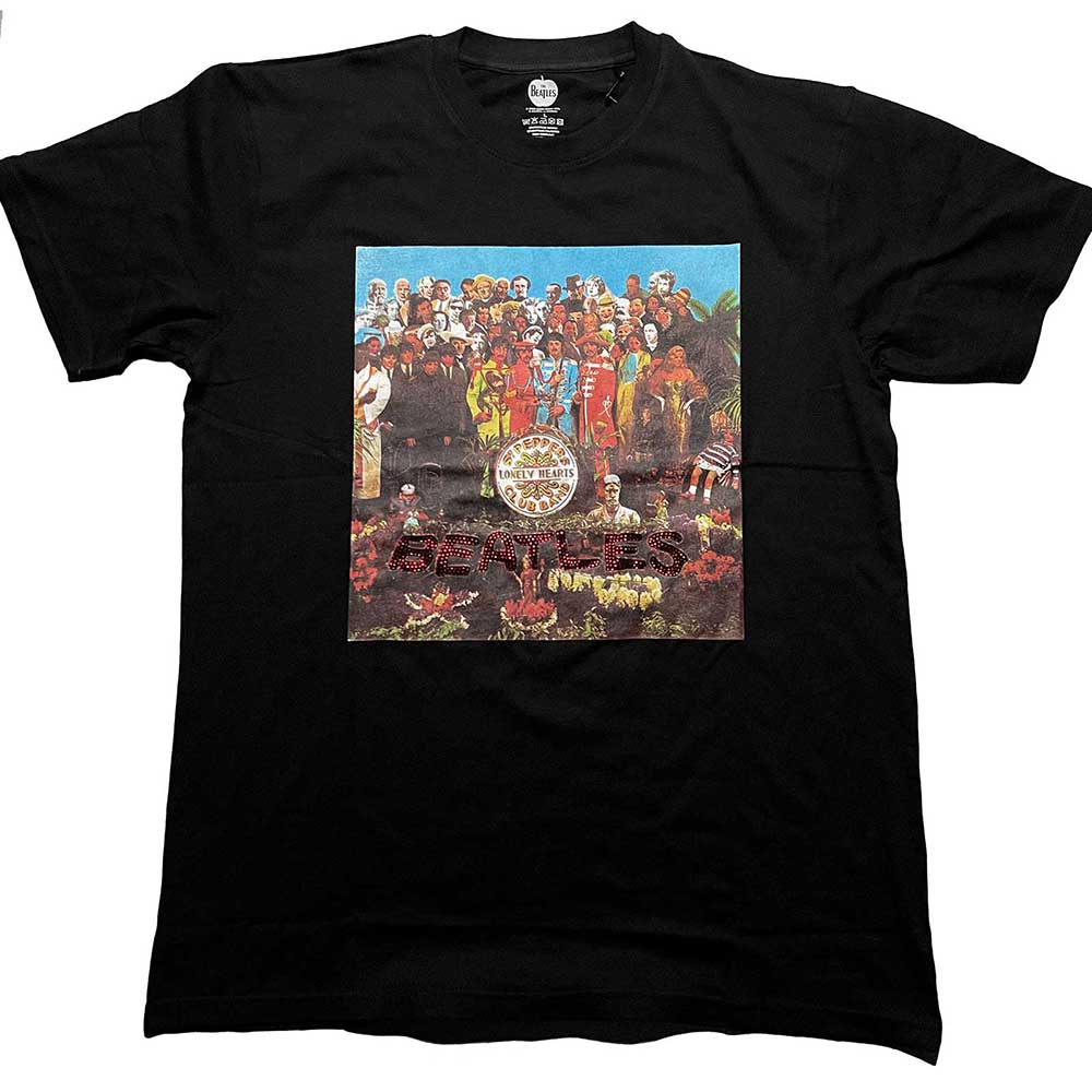 The Beatles Unisex T-Shirt: Sgt Pepper Crystals (Black) (Embellished)
